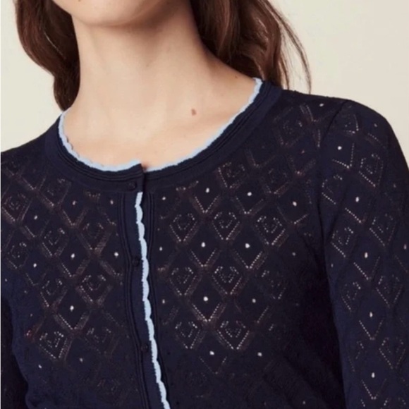 SANDRO Bomi Openwork Geo-Pattern Scalloped Trim Stretch Knit Cardigan size 1 XS - Picture 4 of 7